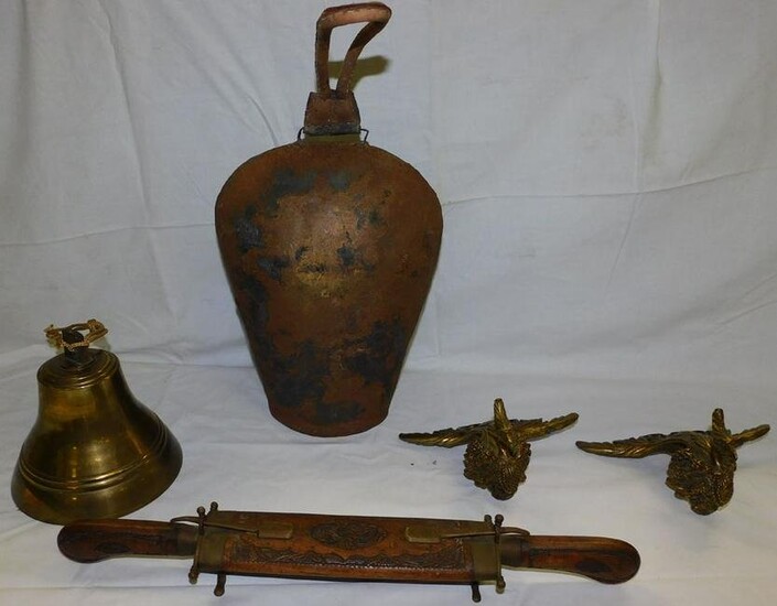 Metal Cow Bell,Brass Bell,Carving Set,(2) Cast Brass
