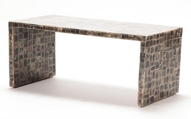 Mica covered coffee table in the manner of Jean-Michel Frank. Ht: 15.5" Wd: 37.5" Dpth: 17"