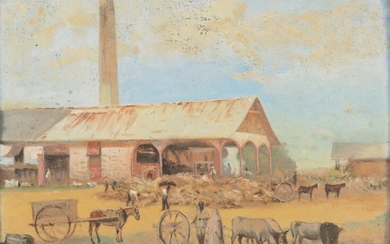 Michel Jean Cazabon (1813-1888), Unloading sugar cane at the Woodbrook Estate Factory, Port of Spain, Trinidad