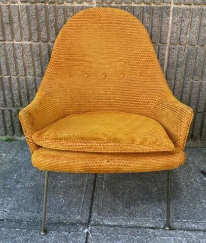 Mid Cen. Modern Orange Cave Chair & Cushion