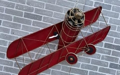 Mid Century Modern Red Enamel Biplane Metal Wall Sculpture by Curtis Jere