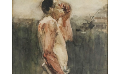 Milton KOBAYASHI: Man with Bat - W/C Painting