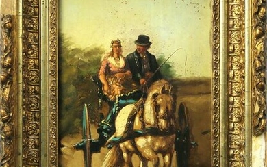 Mixed Media, Couple in a Horse Carriage