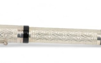 Montegrappa (Italian) 'Cosmopolitan' Sterling Silver Fountain Pen, H 2.5" W 9" Depth 5.75"