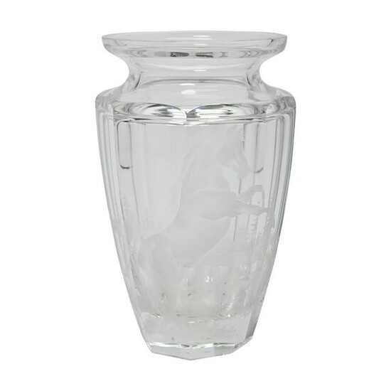 Moser Bohemian Etched and Cut Glass Vase.