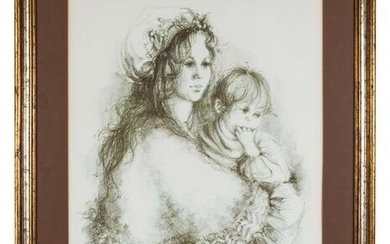Mother & Child Portrait Signed Lithograph