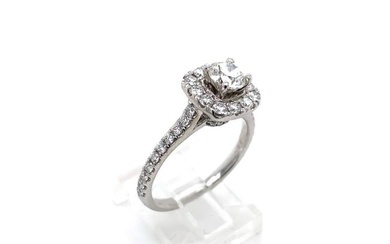 NEIL LANE Round Diamond Halo 1.27 Tcw Engagement Ring In 14kt White Gold