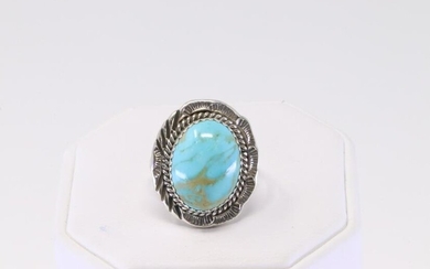Native America Navajo Handmade Sterling Silver Turquoise Ring By F.