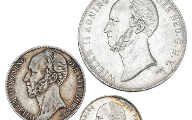 Netherlands, Willem II, 2 1/2 Gulden 1847, KM 69.2, 1 Gulden 1846,...