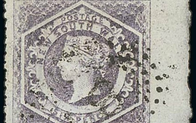 New South Wales 1854-63 Diadem Issues 1863 perf 13 6d. mauve, imperforate between stamp and mar...
