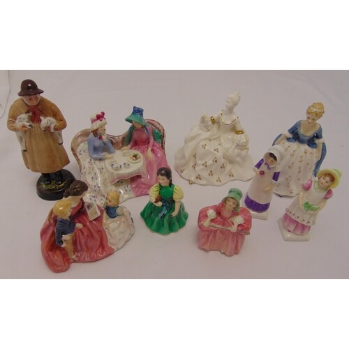 Nine Royal Doulton figurines to include ladies at tea and a ...