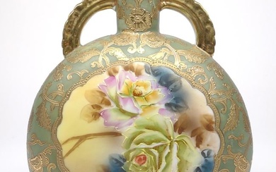Nippon Green & Gold Floral Rose Ovoid Vase