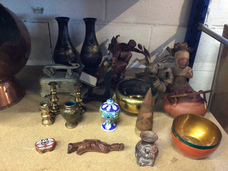 Oriental and other items, including a pair of lacquer vases, terracotta teapot, etc