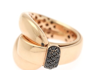 Oromalia: A diamond ring set with numerous brilliant-cut black diamonds, mounted in 18k rose gold. Designed by Salvatore Barberi. Size app. 54.
