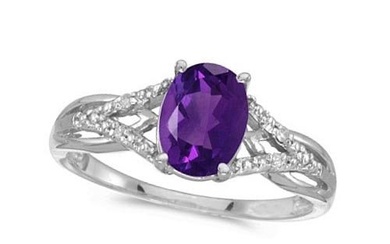 Oval Amethyst and Diamond Cocktail Ring 14K White Gold 1.20 ctw