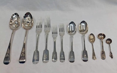PAIR GEORGE III SILVER BERRY TABLE SPOONS, PAIR SILVER TABLE...