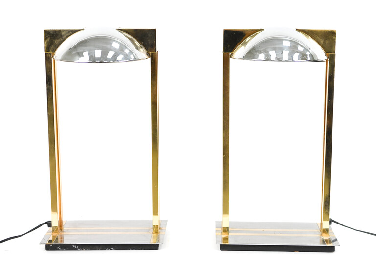 PAIR OF ART DECO STYLE CHROME & BRASS LAMPS