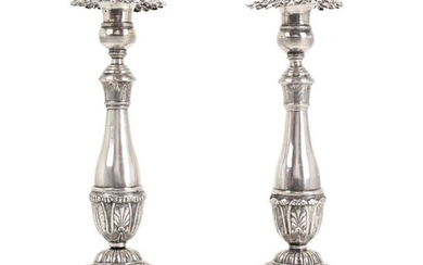 PAIR OF BARCELONA CANDLESTICKS IN SILVER, 19TH CENTURY.