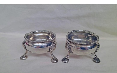 PAIR OF GEORGE III SILVER SALTS ON PAD FEET BY DAVID HENNELL...