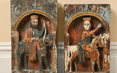 PAIR OF VINTAGE POLYCHROME PAINTED PANELS