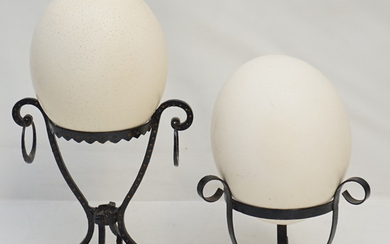 PAIR OSTRICH EGGS ON STANDS