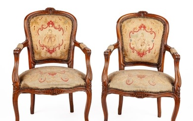 PAIR of (19th c) FRENCH LOUIS XV STYLE ARM CHAIRS