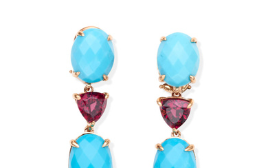 PAOLO COSTAGLI | PAIR OF TURQUOISE, GARNET AND DIAMOND EARRINGS...