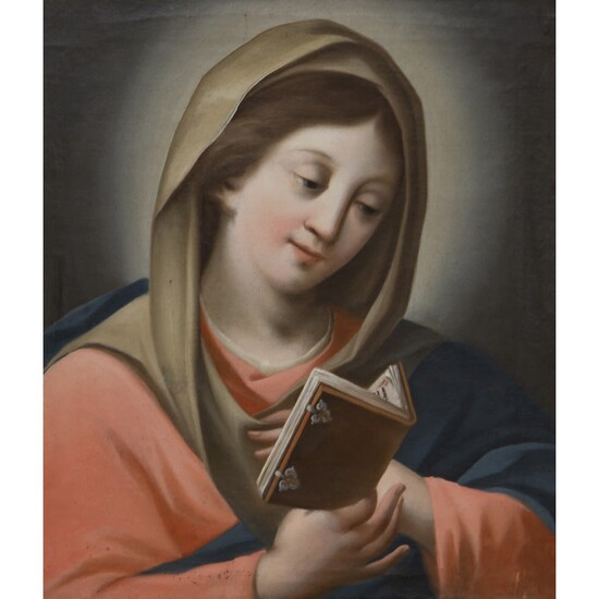 PITTORE VENETO XVIII SECOLO, Madonna in lettura, Olio su tela
