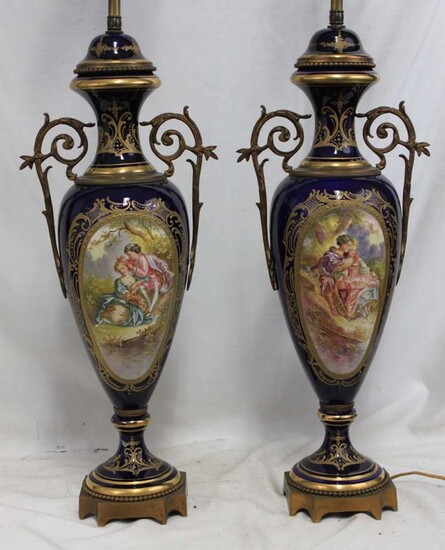 Pair 19 Century French Sevres Porcelain Urn