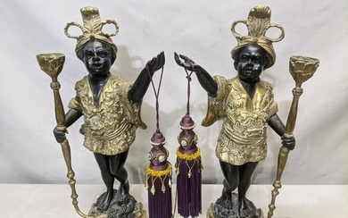 Pair African Figural Royalty Brass Sculptures