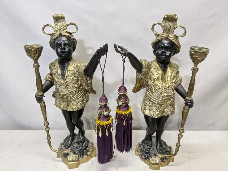 Pair African Figural Royalty Brass Sculptures