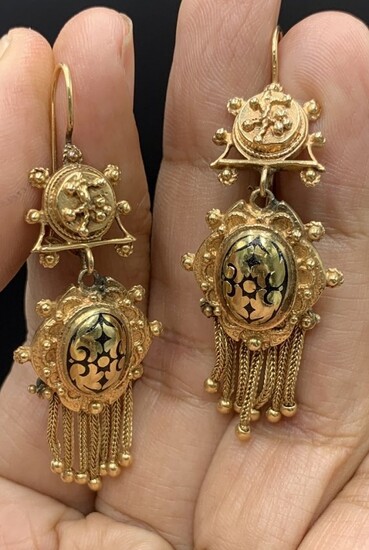 Pair Antique 14K Gold Dangling Earrings 15.6 grams