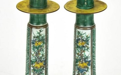 Pair Japanese Kutani Porcelain Candlesticks