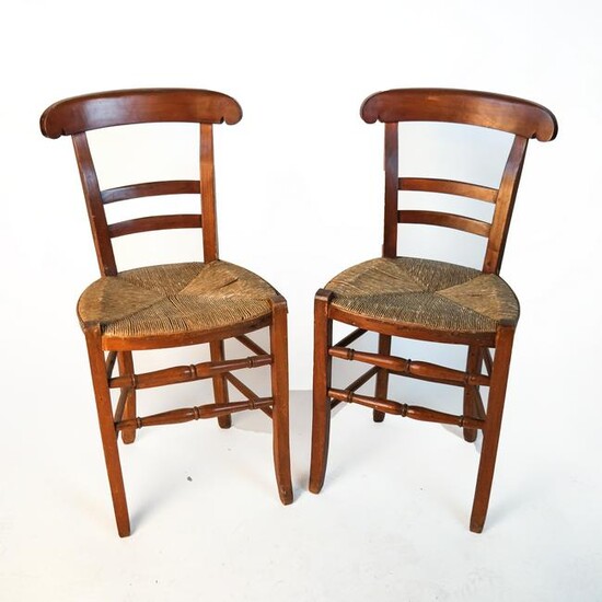 Pair Mahogany Rush-Seat Side Chairs