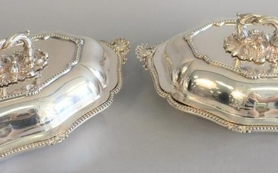 Pair Sheffield silver plated covered vegetable dishes