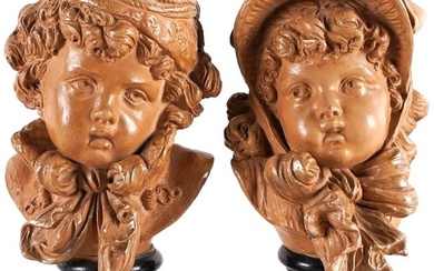 Pair of Antique 19th Century French Busts of Children Signed E. Guillemin