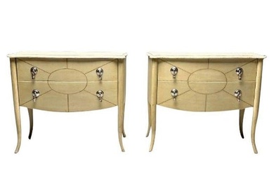 Pair of Art Deco Style Parchment Paper Nightstands / Commodes, Faux Stone TopPair of mid-century