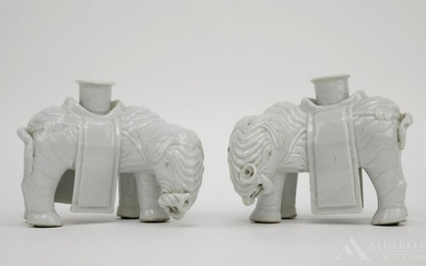 Pair of Blanc De Chine Elephant Candleholders