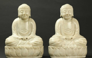 Pair of Chinese Jade seated Buddha statues
