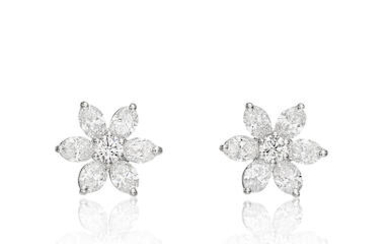 Pair of Diamond 'Floral' Earrings