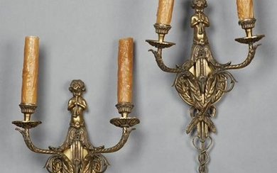 Pair of French Style Gilt Bronze Two Light Sconces