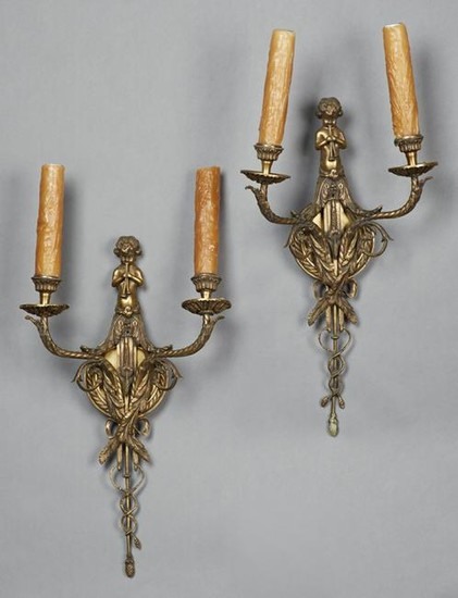 Pair of French Style Gilt Bronze Two Light Sconces