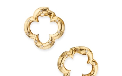 Pair of Gold and Diamond 'Alhambra' Earclips, Van Cleef & Arpels