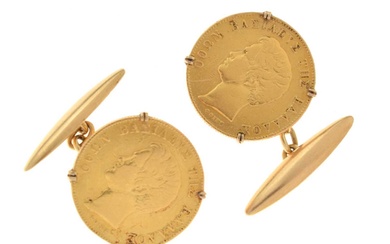 Pair of Greek gold 20 Drachmai coins mounted as cufflinks