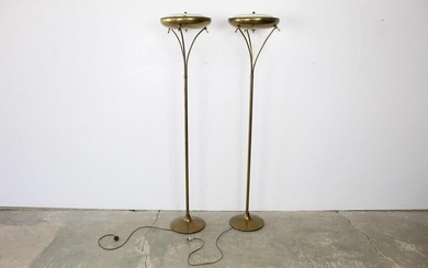 Pair of Hollywood Regency Brass Torchiere Floor Lamps