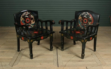 Pair of Lacquered Chinoiserie Decorated Chairs