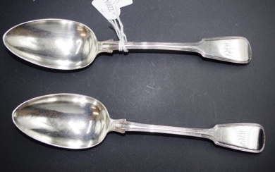 Pair of heavy late Georgian silver tablespoons