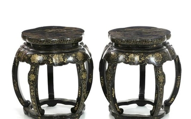 Pair of stools in chinese export lacquer, 19th
