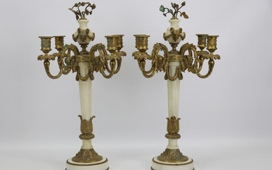 Paire de candélabres de style Louis XVI en albâtre…