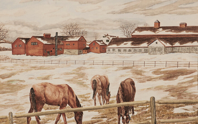 Pasquale (Patsy) Santo (American, 1893-1975) Horses and Barns sight size 13 3/4 x 17 3/4 in. (34.9 x 45.1 cm) framed 23 3/4 x 27 3/4 in.